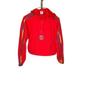 adidas Originals Cropped Pullover Windbreaker Hoodie Womens Medium 3-Stripe Rain